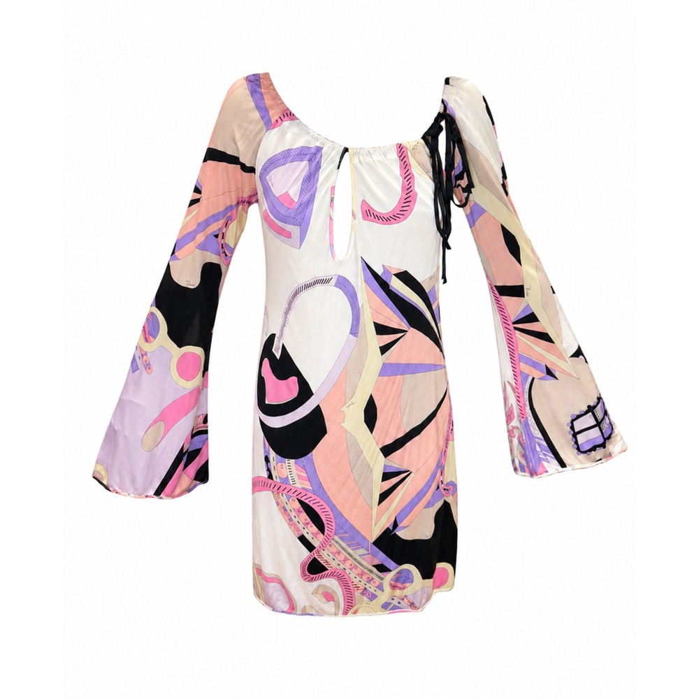 Emilio Pucci Vintage Open Back Drawstring Neck Geometric Printed Midi Dress